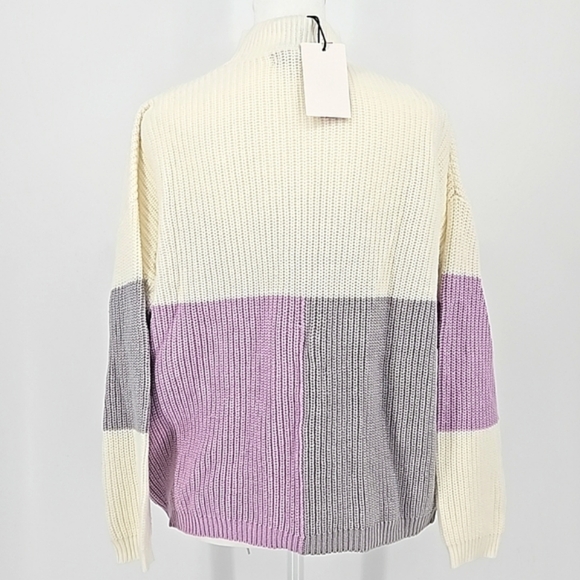 Andree By Unit Womens Color Block Purple/Gray/Ivory Knit Sweater SzXS  NWT - Picture 7 of 11